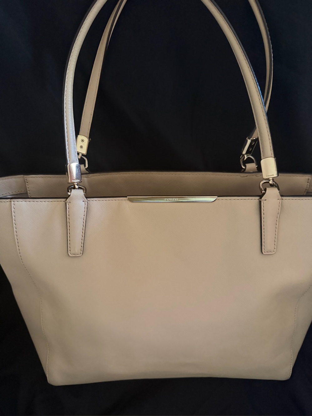Coach Beige Leather Tote with Gold Accent